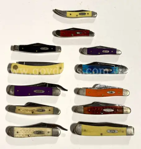 LOT OF 12 ASSORTED COLOR CASE KNIVES - USED!
