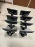 Lot of computer monitors, workstations, keyboards, and mice - Used