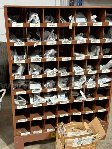 Lot of Hydraulic Fittings with Bin Cabinet + Bottle Jack Tool