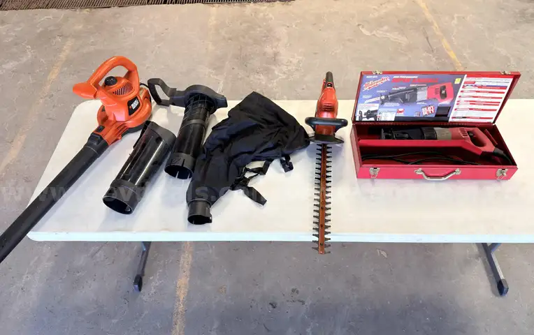 Milwaukee Sawzall with case, Black and Decker Blower and Trimmer