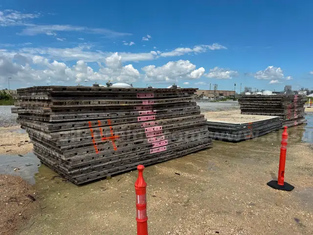 Laminated Mats, Railroad Ties, Concrete Wheel Stops, Steel Plate, 1 LOT
