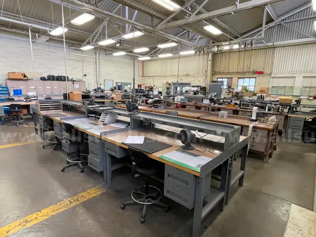 Industrial Woodtop Workstations, ULINE, w/ Chairs, Qty 18 Stations, Qty 27 Chairs
