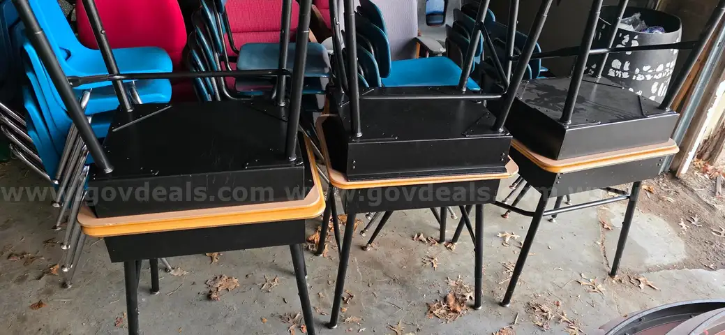 Flip top adjustable height classroom desks