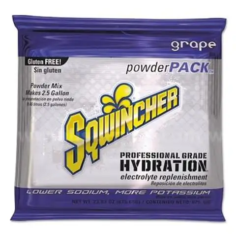 Sqwincher Powder Packs, Grape, 23.83 oz, Pack, Yields 2.5 gal (32 EA / CA)