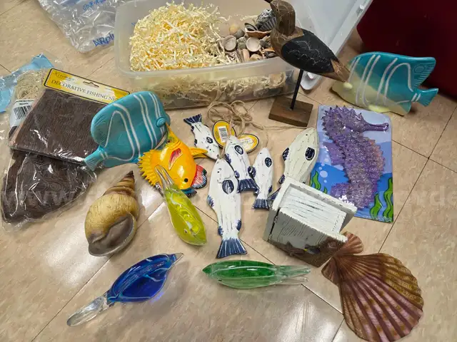 Misc Ocean Themed Decorations in one tote - some new in package