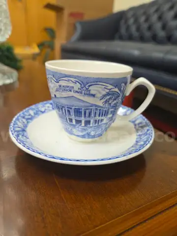 VINTAGE Old English Staffordshire imported Jefferson Davis Shrine, Biloxi MS Cup &#x26; Saucer