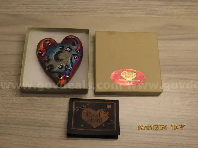 Raku Pottery Works Painted Heart Shaped Stone - Blessed Heart