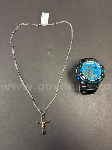 Armitron Watch and Stainless steel necklace with Cross pendant
