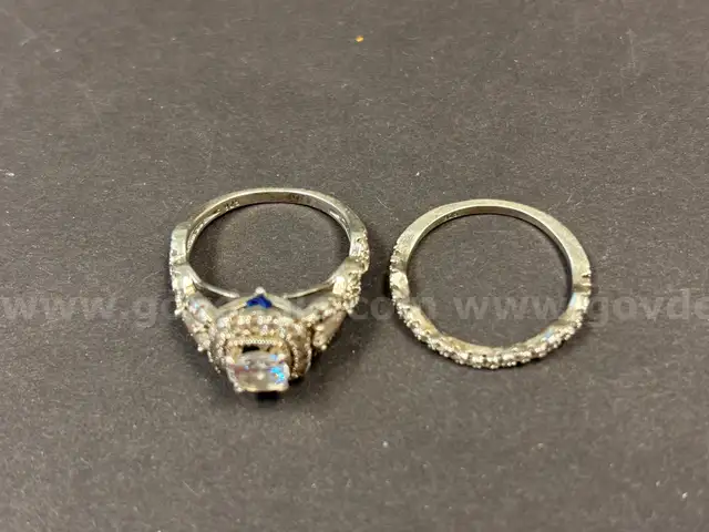 Bridal Set - Two Sterling Silver Rings with Clear Stones