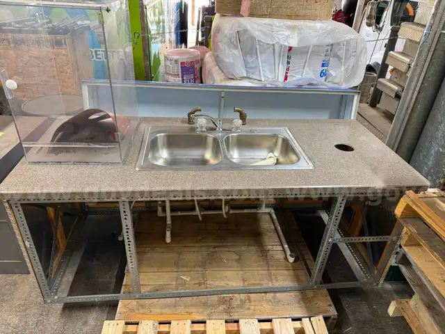 USED COUNTERTOP WITH SINK, STAND &#x26; MISC PLUMBING