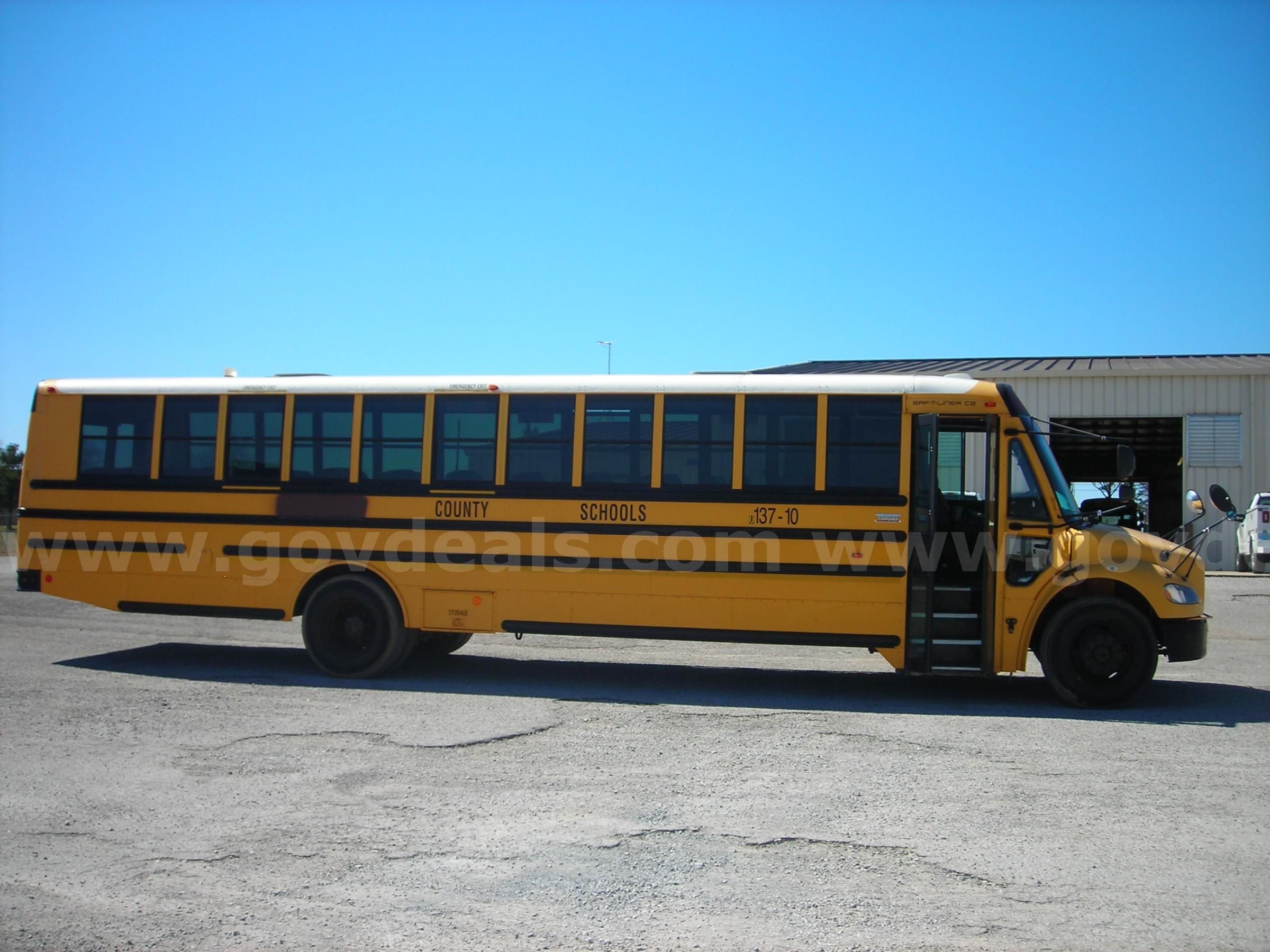 USA, New York, New York City, School bus on street stock photo