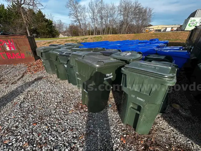 1 LOT of (20) Rolling  USED Green Trash Cans