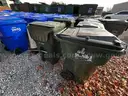 1 LOT of (20) Rolling  USED Green Trash Cans