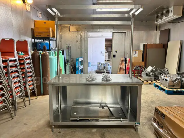 Stainless Steel Preparation Table With Accessory Hanging Rack