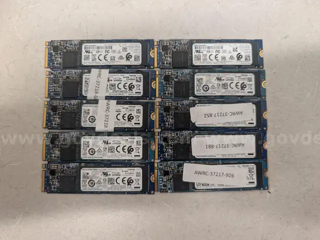 Lot of 10 1TB NVMe PCIe M.2 SSDs - 8 Toshiba, 2 Kioxia - 93-100% Drive Health