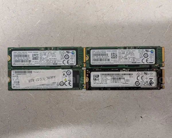 Lot of 4 1TB NVMe PCIe M.2 SSDs - 3 Samsung, 1 SK Hynix - 100% Drive Health