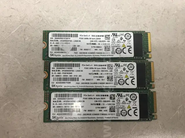 Lot of 3 SK Hynix PC601 256GB NVMe SSD - 98-100% Drive Health