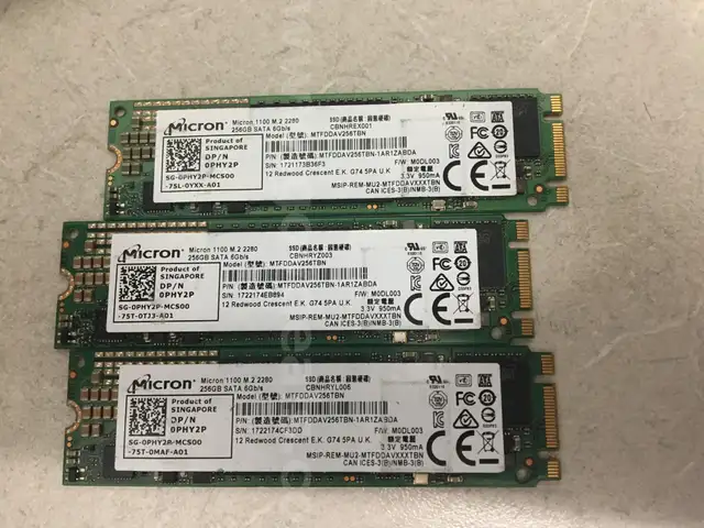 Lot of 3 Micron 1100 256GB SATA SSD - Good Drive Health