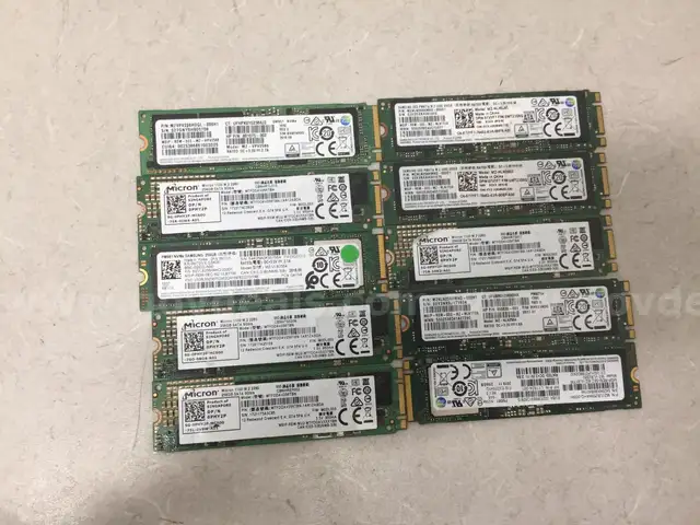 Lot of 10 256GB M.2 SSDs mix of SATA and NVME, 7 SATA and 3 NVME - Good Drive Health - Mixed Brands