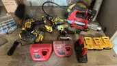 Milwaukee and Dewalt Hand Tool and Battery Set and Table