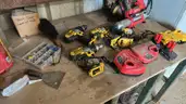 Milwaukee and Dewalt Hand Tool and Battery Set and Table