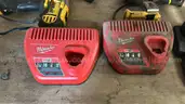 Milwaukee and Dewalt Hand Tool and Battery Set and Table