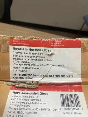 Royalam Thermal Lamination Film 1.7 mil 25&#x22; by 500&#x27;