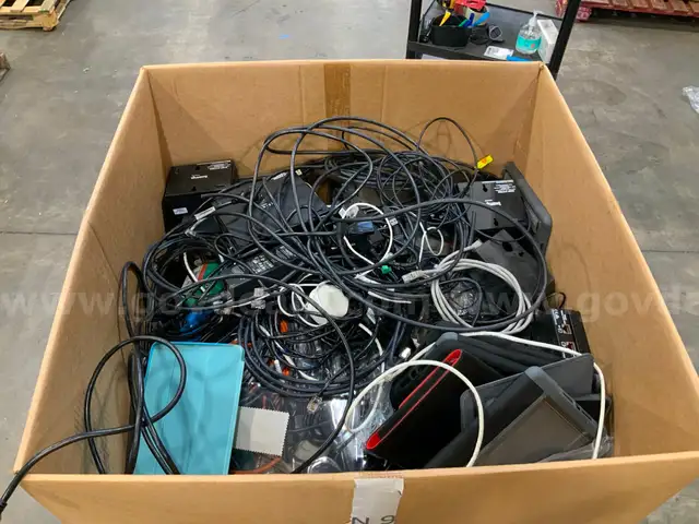 Assorted MIsc Cables/Cords and Various Coumpter Parts 36x29x28
