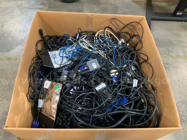 Assorted MIsc Cables/Cords and Various Coumpter Parts 36x29x28