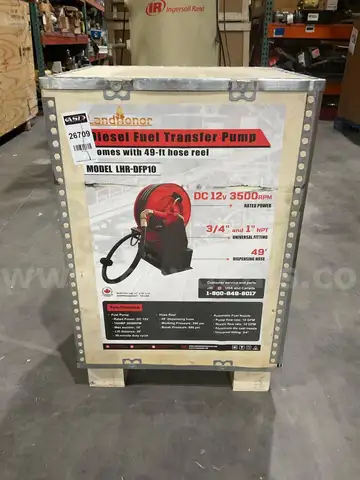 UNUSED LANDHONOR DIESEL FUEL TRANSFER PUMP W/ 49FT HOSE REEL MODEL LHR-DFP10
