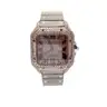 USED CARTIER SANTOS LARGE MODEL STAINLESS STEEL WATCH WITH ROSE GOLD BEZEL, ESTIMATED 18CTS+ OF NATURAL DIAMONDS (AFTERM