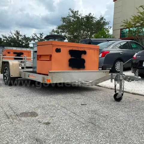 BEAR TRACK ALUMINUM UTILITY 65in X 120in VOYAGER TRAILER WITH HONDA GENERATOR, RIDGID 48R-0S STORAGE UNIT &#x26; ZOMBIEBOX
