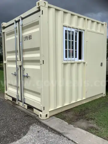 9FT OFFICE / STORAGE CONTAINER, FORK POCKETS WITH SIDE DOOR ENTRANCE &#x26; SIDE WINDOW