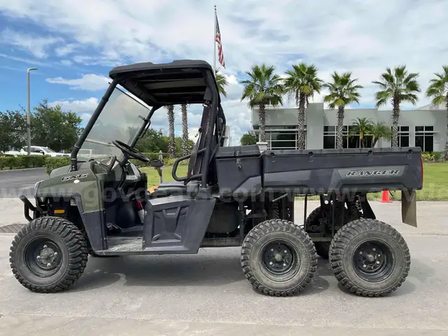 2014 POLARIS RANGER 6x6 800EFI, GAS POWERED, MANUAL DUMP BED, POLARIS STORAGE BOX ATTACHED, HITCH
