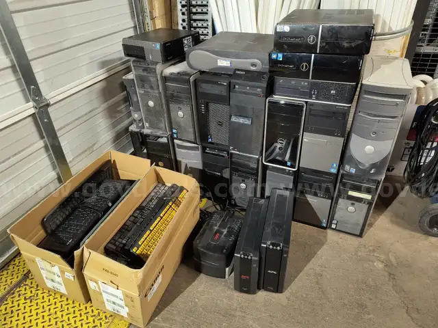Pallet Lot of Assorted SCRAP Items (Computers, Battery Backups, Keyboards, Mice, etc etc)
