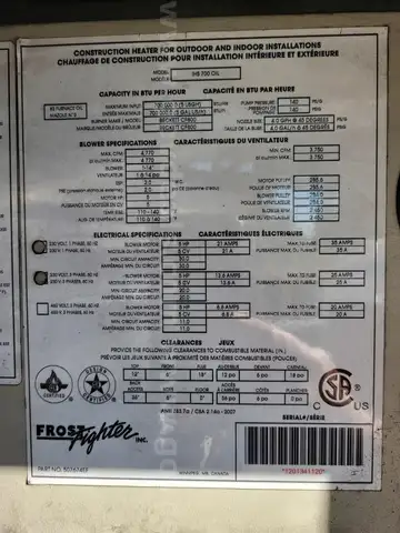 Industrial Heater Frost-Fighter Model IHS 700 Oil