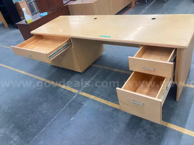 Large Wood Desk with cupboard and 3 Drawers