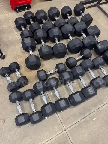 FULL SET OF DUMBBELLS from 5lb to 100lb pairs.