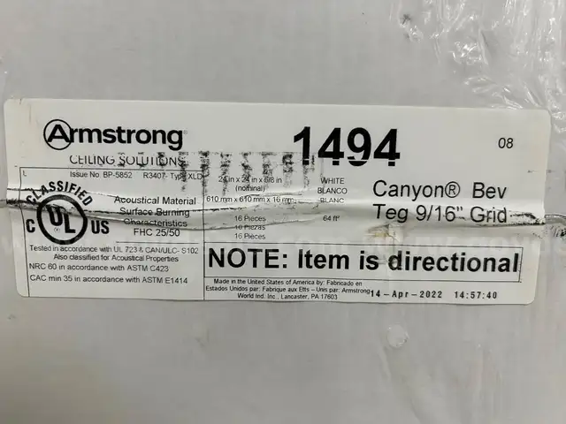 1 lot (4 boxes) Armstrong 1494 ceiling tile.