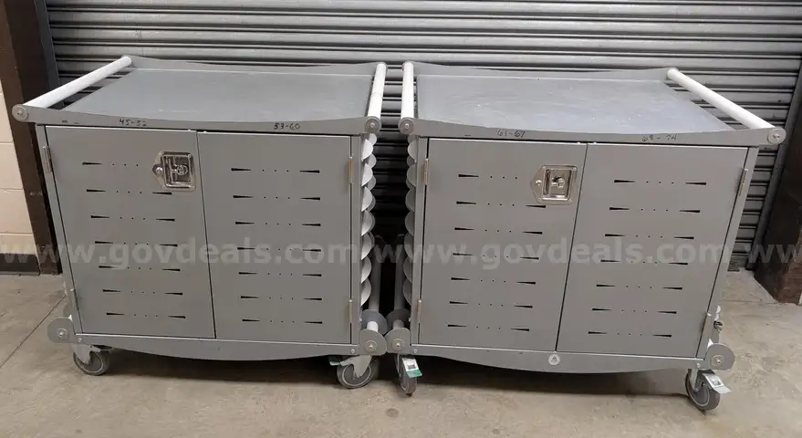 Lot of 2 Laptop Charging Station Carts, 30 Laptop Capacity for Each Cart