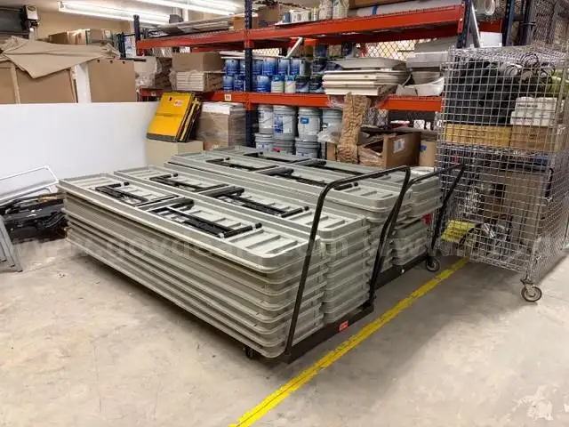 Lot of 34 Seminar-Style Folding Tables with 2 Carts