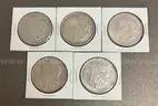 Lot of 5 Morgan Silver Dollar Coins- 1921, 1921, 1921, 1884, 1889
