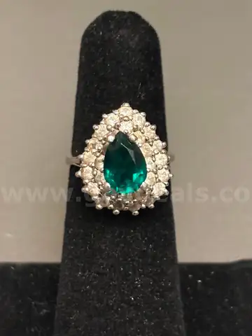 Silver Ring with Green &#x26; White Stone