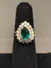 Silver Ring with Green &#x26; White Stone