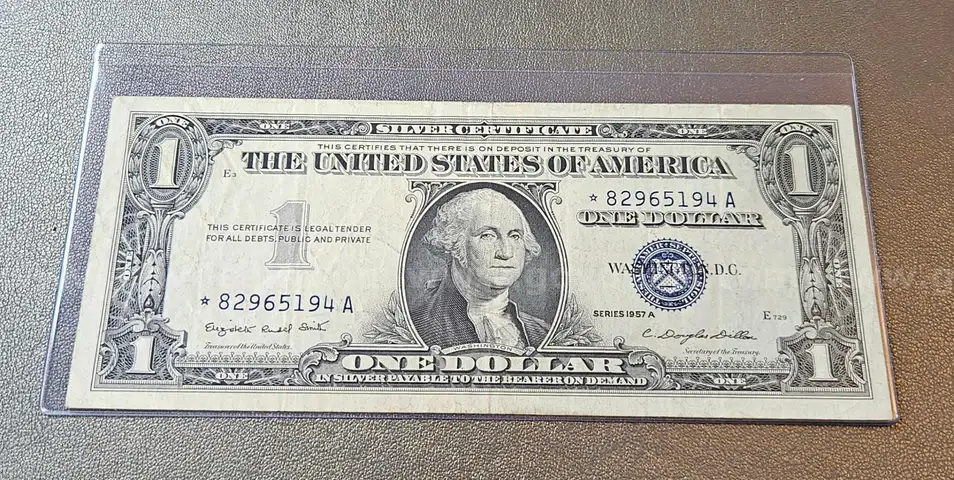 1957 A Silver Certificate Dollar Bill in Holder