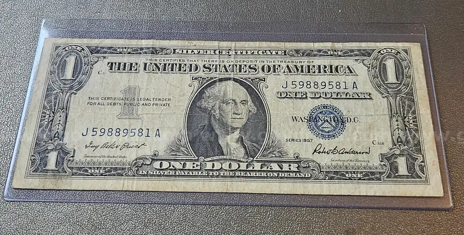 1957 Silver Certificate Dollar Bill in Holder