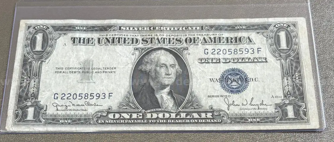 1935D - Silver Certificate Dollar Bill in Holder