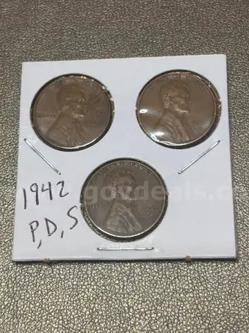 1942 Wheat Penny Trio P, D, S Coin