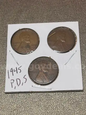 1945 Wheat Penny Trio P, D, S Coin
