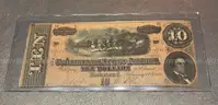 1864 Confederate Civil War Ten Dollar Bill in Holder $10